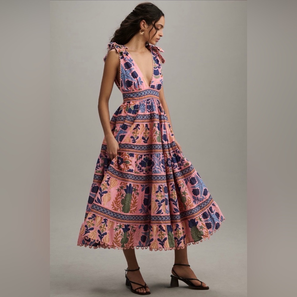 FARM Rio Seashell Tapestry Sleeveless Midi Dress